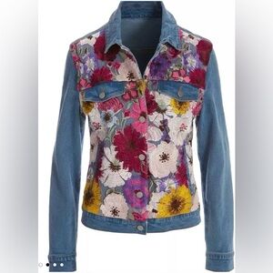 Boston Proper Floral Embroidered Jean Jacket